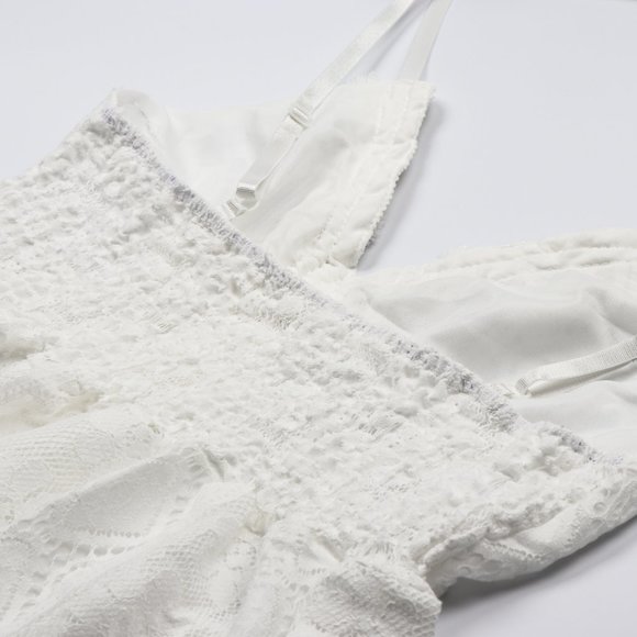 Boho White Lace Embroidered Tassel V-Neck Strapless Flowy Maxi Dress Sundress - Picture 8 of 10